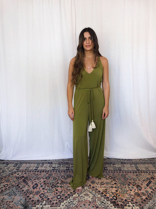 Olive Pompom Jumpsuit