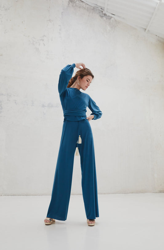 Petroleum Pom Pom Jumpsuit